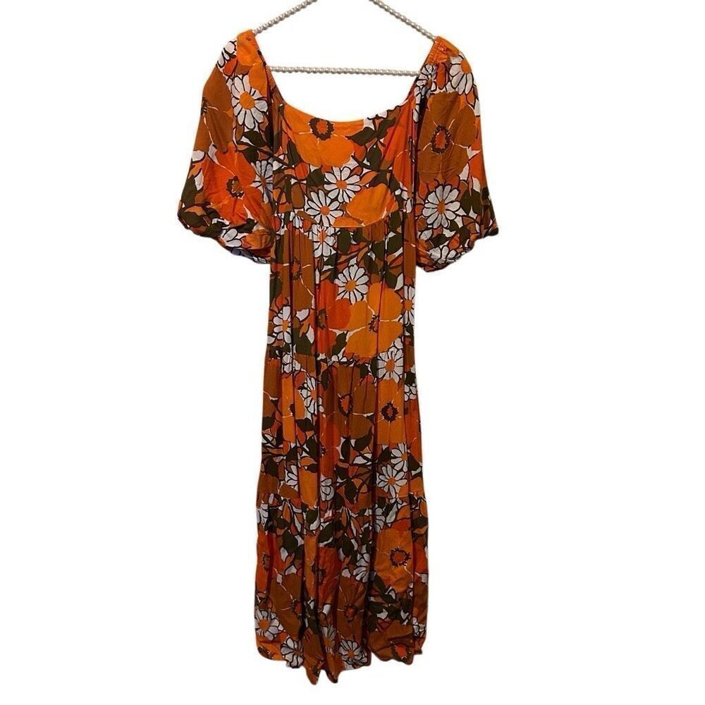 Faithfull The Brand Kiona Tiered boho Poplin Midi Dress Floral peasant small